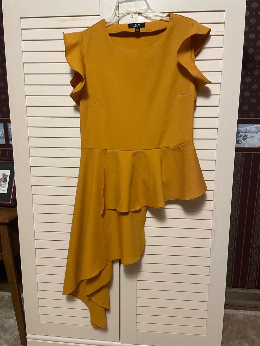 LNV Mustard Asymmetrical Peplum Ruffle Top